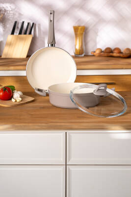 Crystal 3 Parça Tencere Tava Seti Bej - 2