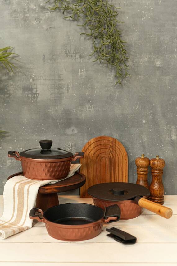 Diamond 5 Parça Yanmaz Yapışmaz Rose Midi Set - 1