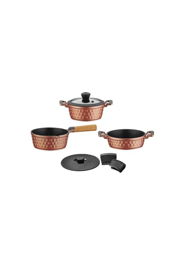 Diamond 5 Parça Yanmaz Yapışmaz Rose Midi Set - 3