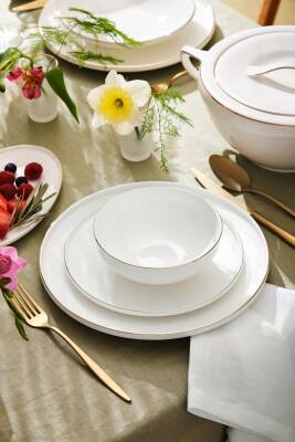 Fine Bone Freya Yuvarlak Gold 60 Parça 12 Kişilik Yemek Takımı