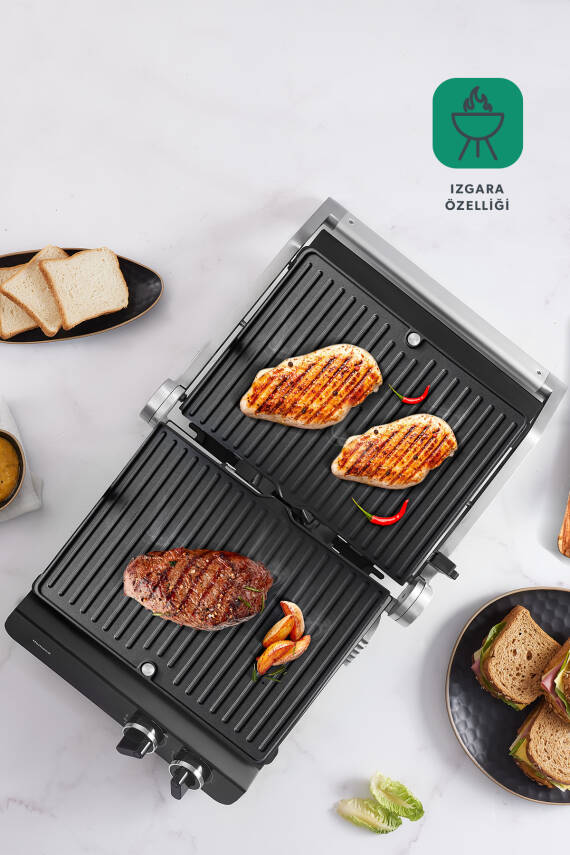 Grilliant 1342h 3 In 1 Inox Gövde Çift Taraflı Xl Döküm Plaka Tost Ve Izgara Makinesi - 2