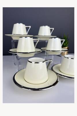 Lüx Porselen Elora Gümüş 6 Lı Fincan Takımı Krem