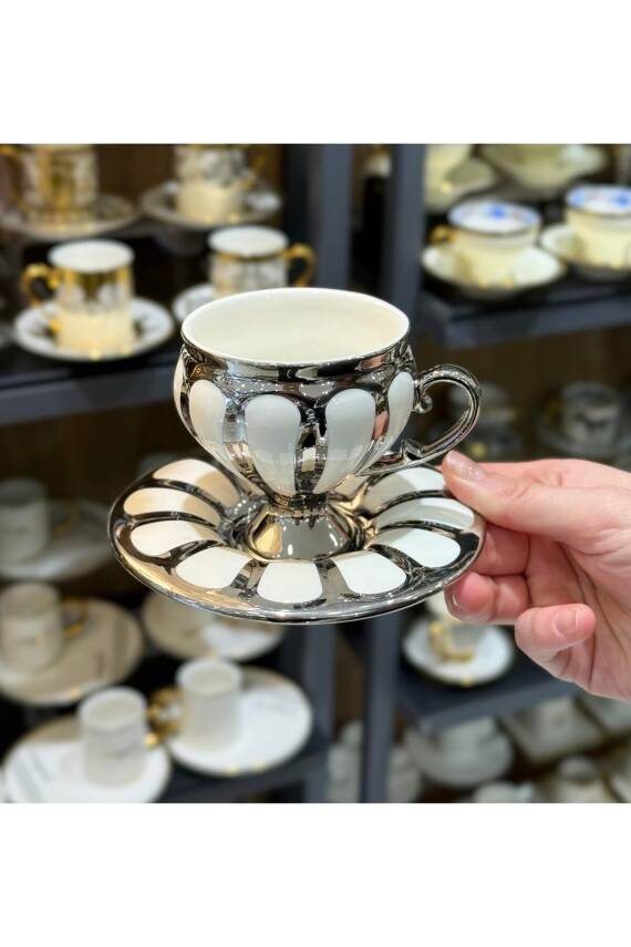 MUBA CONSEPT Karius 6 kişilik Kahve Fincan Takımı gümüş 90 cc - 1