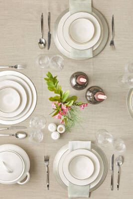 New Marly Porselen 60 Parça 12 Kişilik Yuvarlak Yemek Takımı Platin