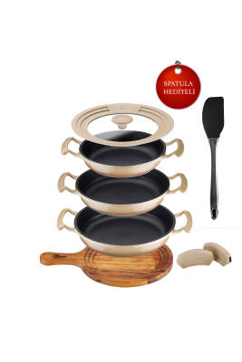 Try Cook 7 Parça Bej Yanmaz Yapışmaz Diamond Kaplama Sahanlık Tava Seti