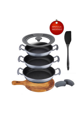 Try Cook 7 Parça Gri Yanmaz Yapışmaz Diamond Kaplama Sahanlık Tava Seti